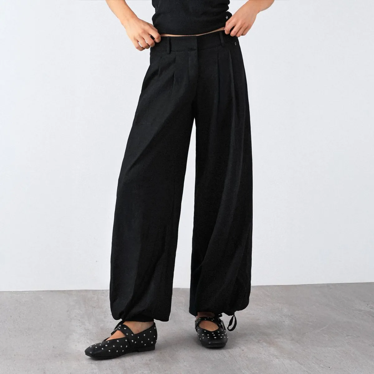 RAINDOOR - Pantalón Balloon Lino Negro Mujer Raindoor
