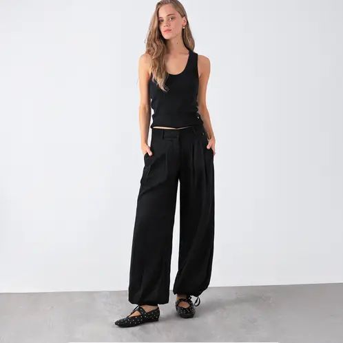 RAINDOOR - Pantalón Balloon Lino Negro Mujer