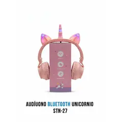 GENERICO - Audífonos Bluetooth Infantiles Unicornio STN-27 - Luces LED LED RGB, Inalámbricos y Plegables