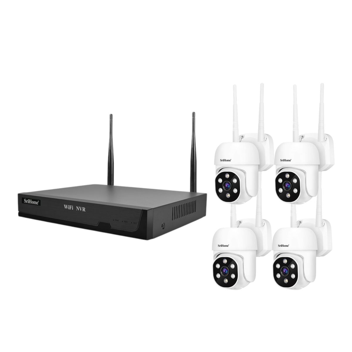 SRIHOME - Kit NVR Srihome 4 camaras IPC030 PTZ Wifi + NVR NVS001 8CH