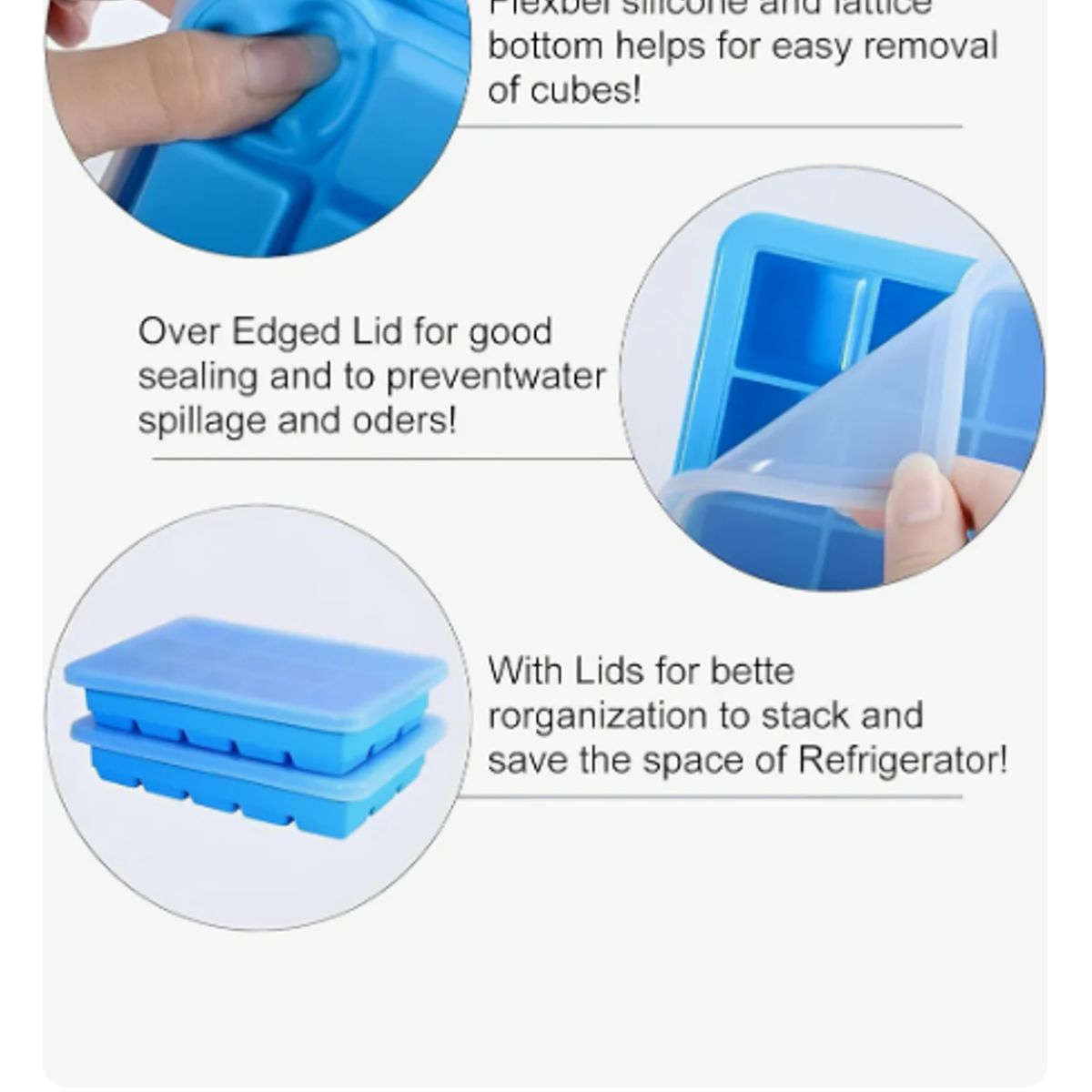 GENERICO - Pack X4 Cubetas de Hielo Cubetera de siliciona Con tapa 15 cav