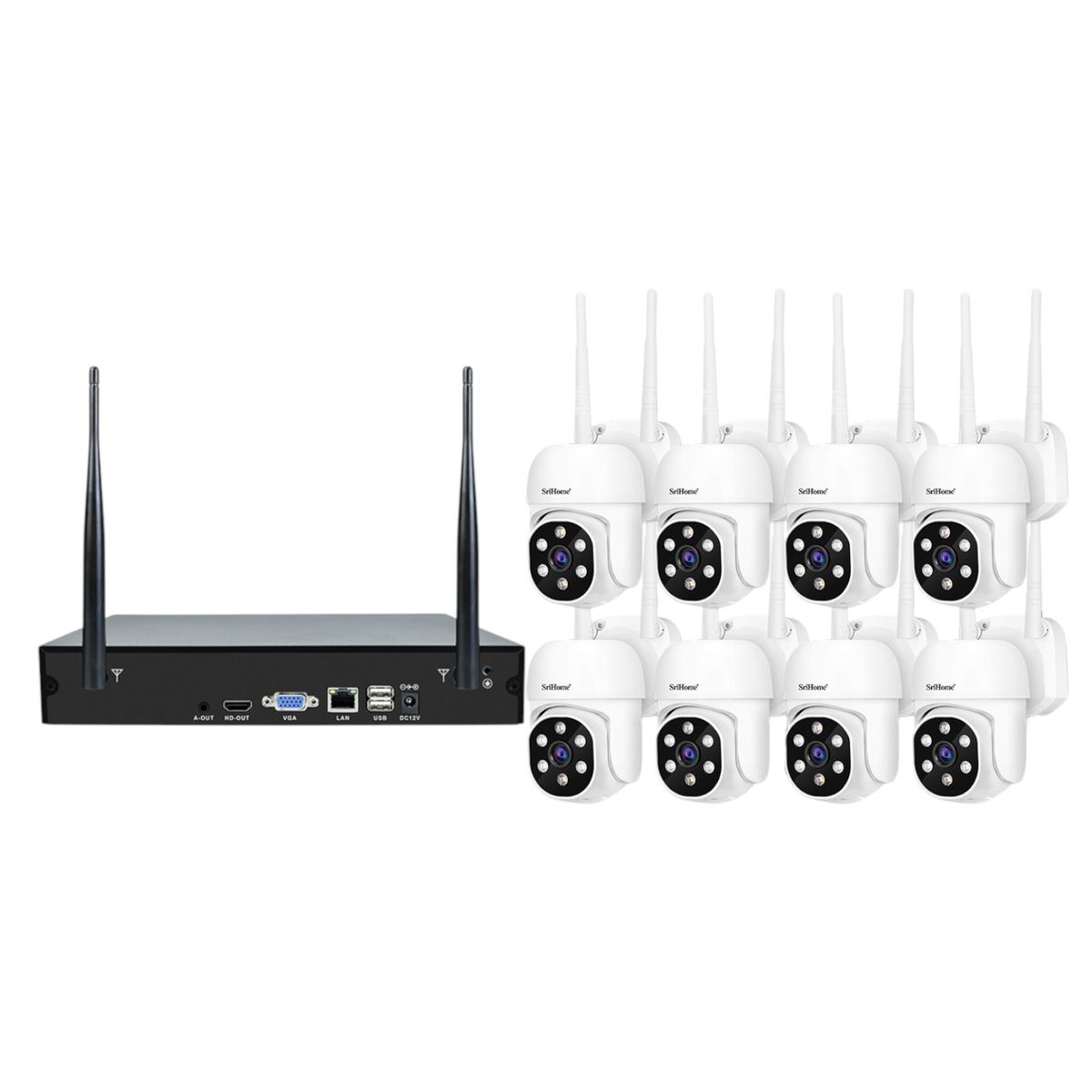 SRIHOME - Kit NVR Srihome 8 camaras IPC030 PTZ Wifi + NVR NVS001 8CH
