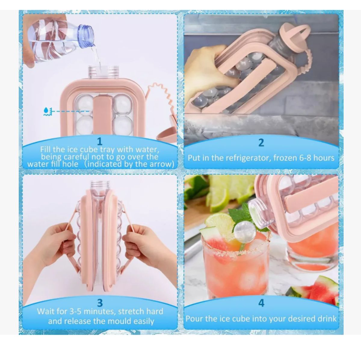 GENERICO - Pack X2 Cubitera 2en1 Portatil Bolitas Hielo Botella Hielera