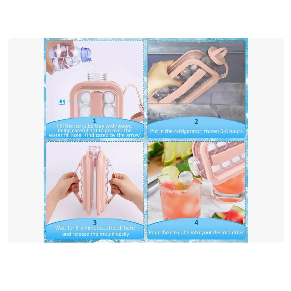 GENERICO - Pack X2 Cubitera 2en1 Portatil Bolitas Hielo Botella Hielera