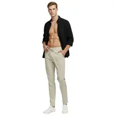LOOK SHOP - Pantalón Lino Hombre, Corte Recto, Pretina Elásticada 7141