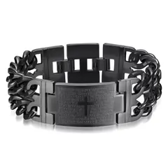 GENERICO - Pulsera Cruz Padre Nuestro Acero Inoxidable Premium color plateado y negro