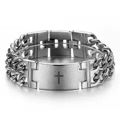GENERICO - Pulsera Cruz Padre Nuestro Acero Inoxidable Premium color plateado y negro