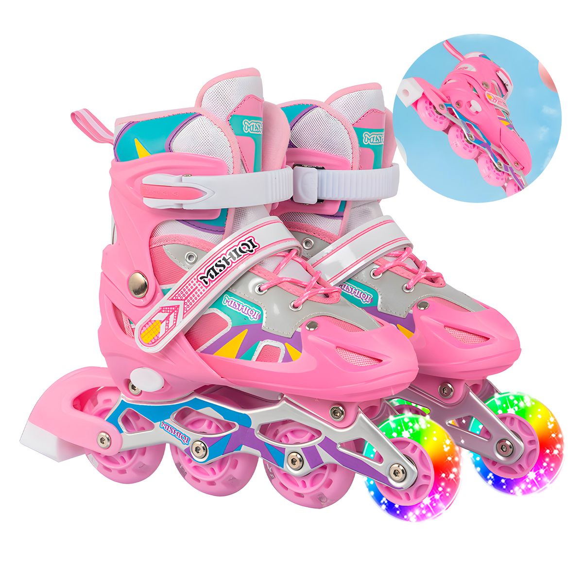 GENERICO - Patines En Linea Ajustables Roller Ruedas Niña Rosado Talla S