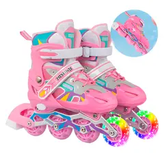GENERICO - Patines En Linea Ajustables Roller Ruedas Niña Rosado Talla S