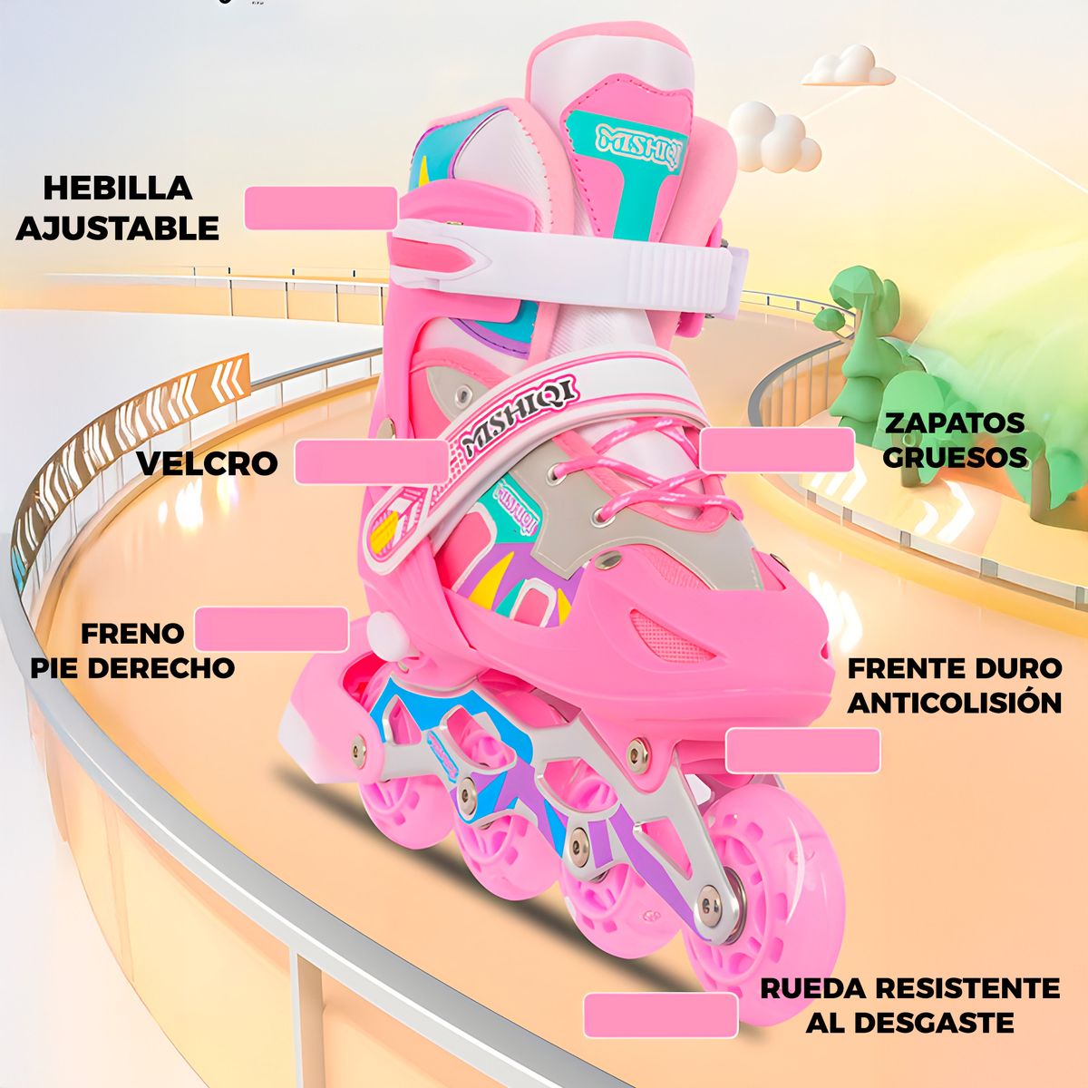 GENERICO - Patines En Linea Ajustables Roller Ruedas Niña Rosado Talla M