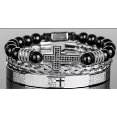 GENERICO - Set Pulseras Cruz Padre Nuestro Estilo Premium