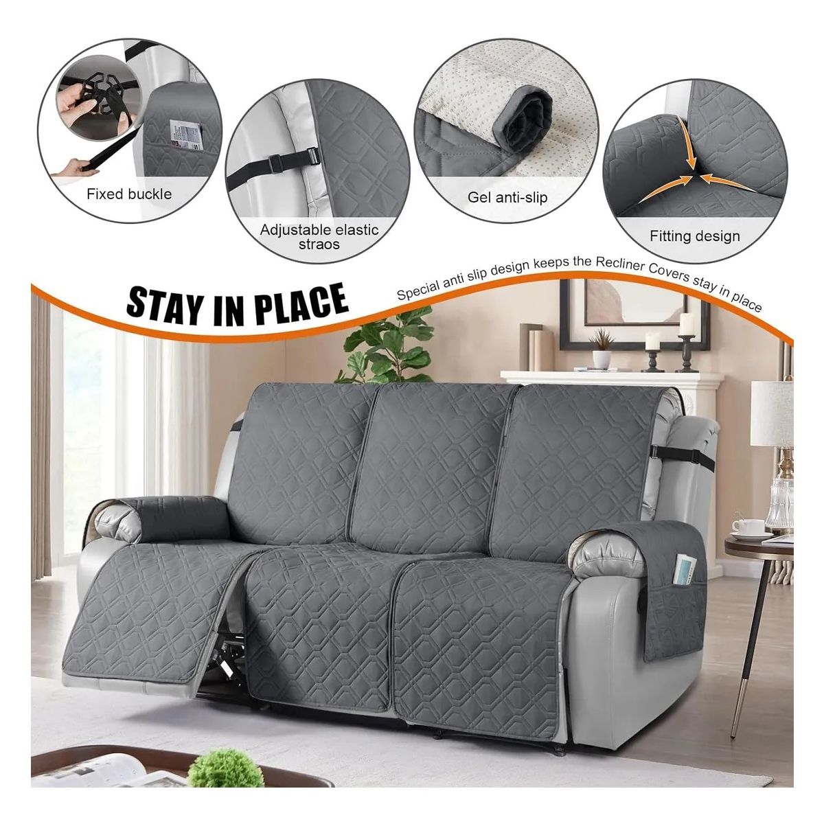 EVERSO - Fundas Cubre Sofá 3 Cuerpos Impermeables Protectora Mascotas GRIS