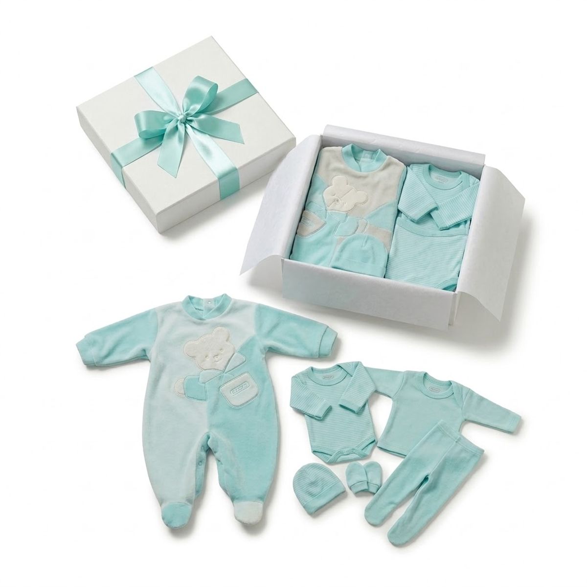 ENCANTO - Ajuar Bebé con Enterito 100% Algodón 0-3m. Colores. Set Regalo Premiun- Chile.