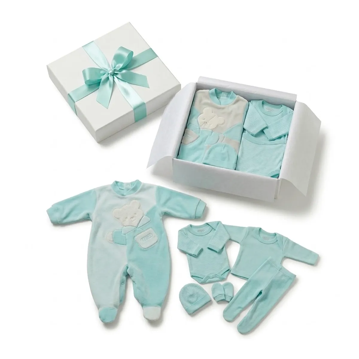 ENCANTO - Ajuar Bebé con Enterito 100% Algodón 0-3m. Colores. Set Regalo Premiun- Chile.