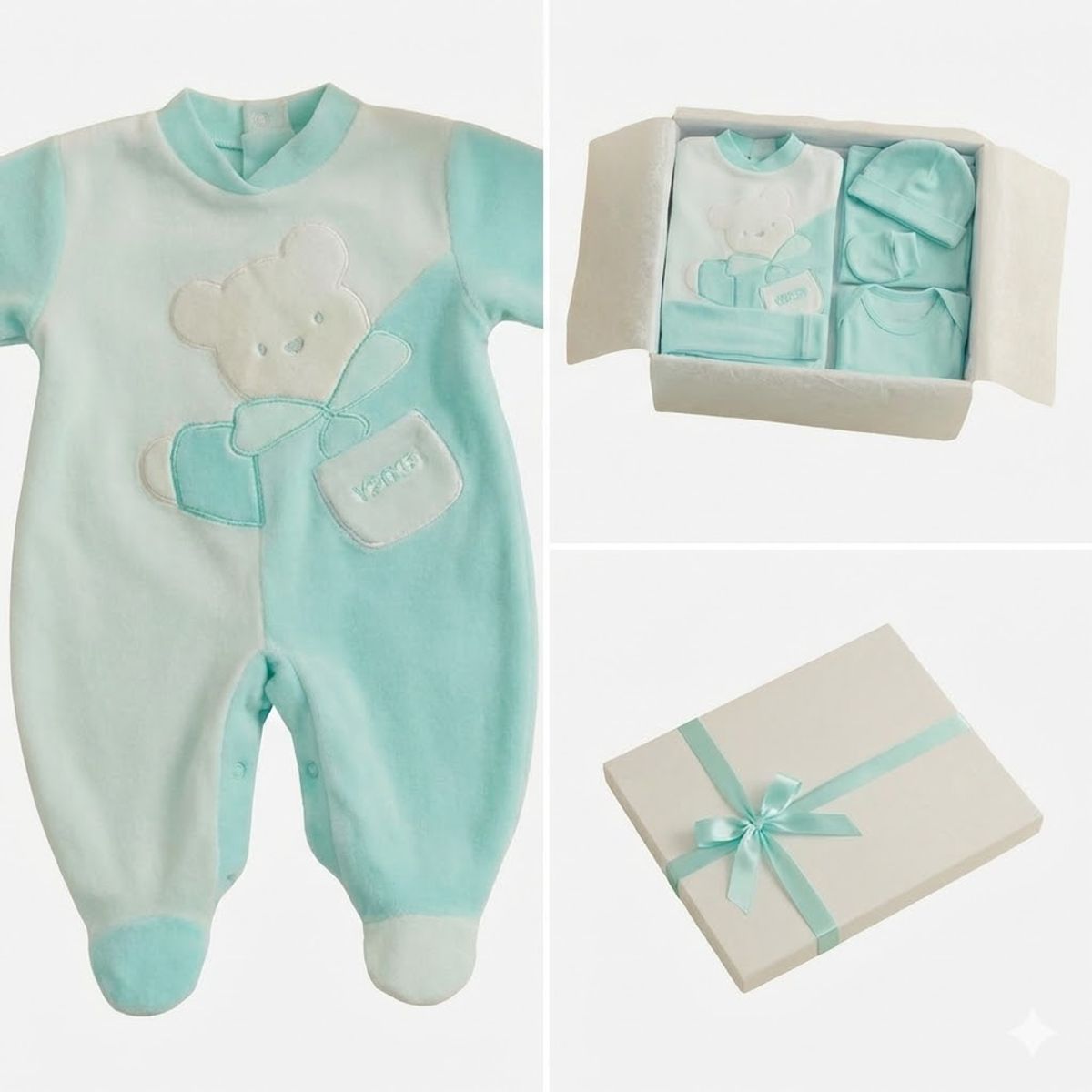 ENCANTO - Ajuar Bebé con Enterito 100% Algodón 0-3m. Colores. Set Regalo Premiun- Chile.