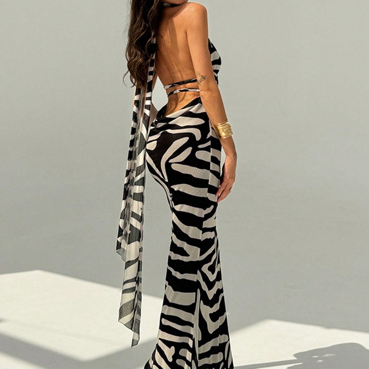 VARIOS - Vestido Maxi Zebra Wild Negro She Shines