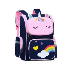 TIOZONEY - Mochila Escolar Unicornio Infantil Niñas 3d Arcoiris Azul Rosa