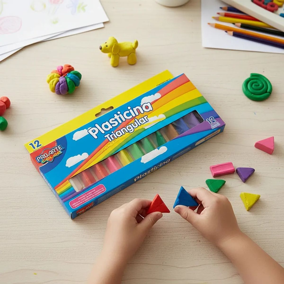 PROARTE - Plasticina Triangular Proarte 12 Unidades Ideal para Modelado Infantil