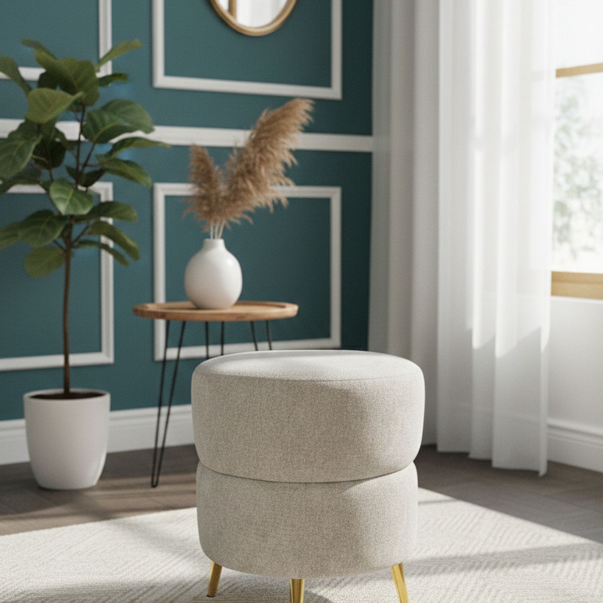 MUEBLES NEW - PUFF REDONDO ORBIT BEIGE