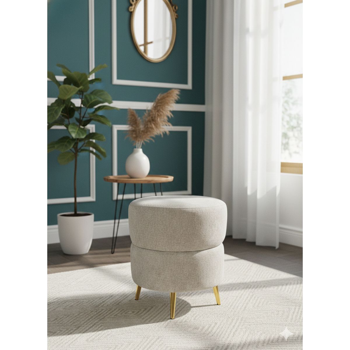MUEBLES NEW - PUFF REDONDO ORBIT BEIGE