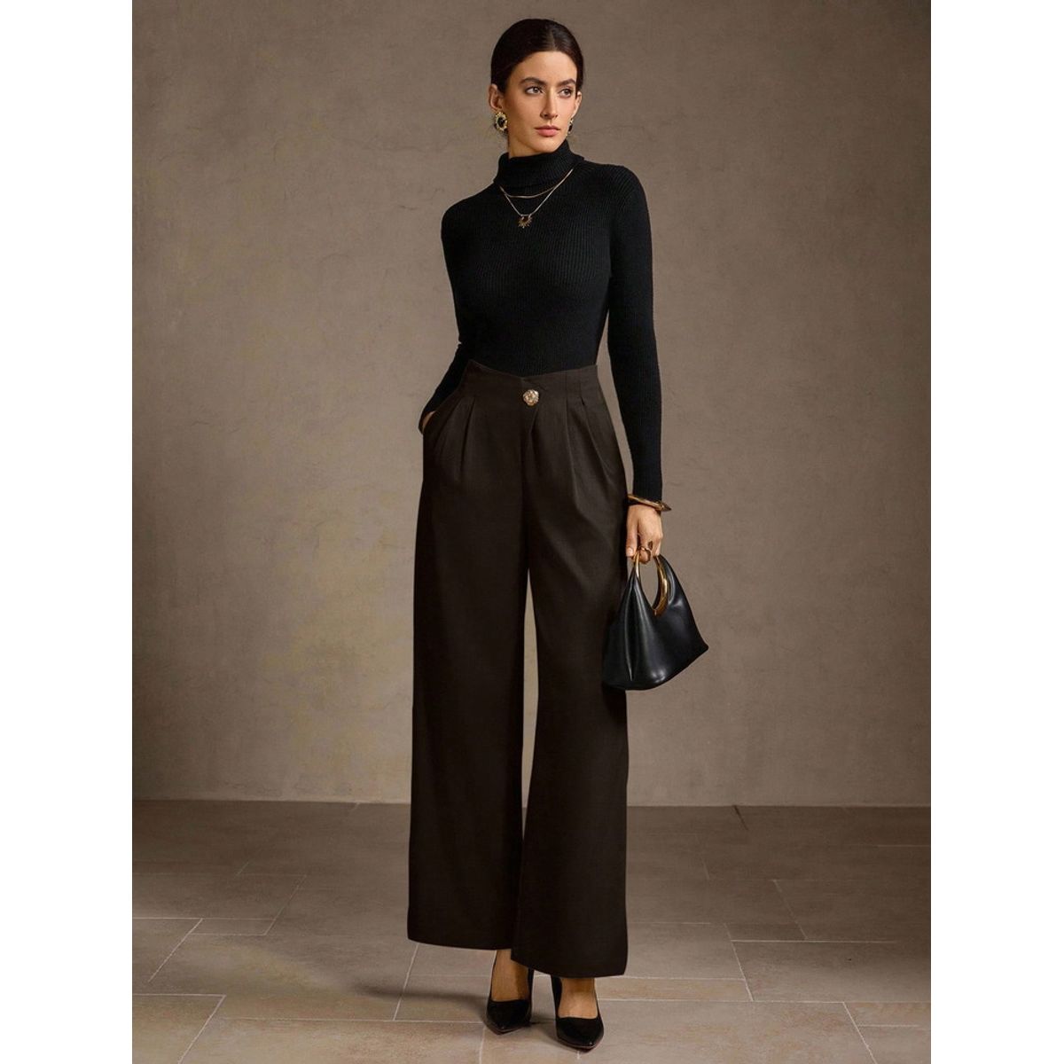 VARIOS - Pantalón Cacao Luxe Café She Shines