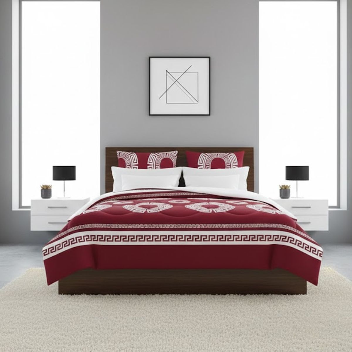 DIANA - COBERTOR PLUSH DE INVIERNO CON CHIPORRO 2 PLAZA CON DISEÑO BURDEO CIRCULOS