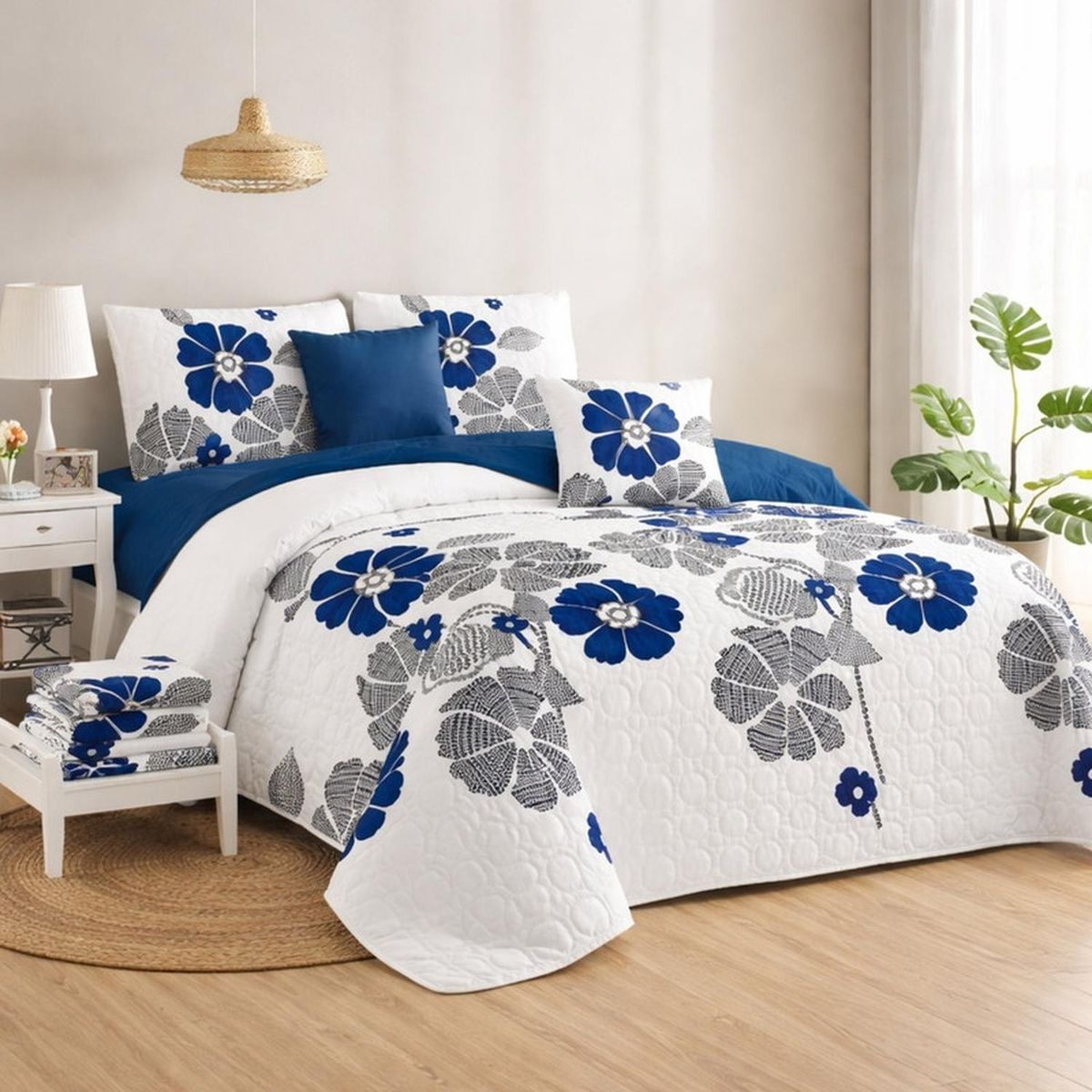 GENERICO - Cubrecama + Juego De Sabanas 1.5 Plazas + Fundas Almohada - Multicolor - 1,5 Plazas