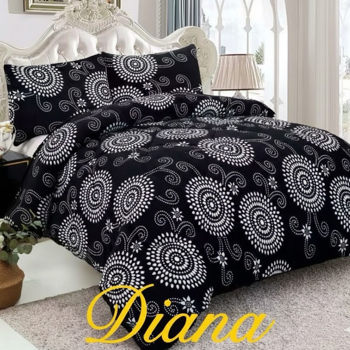 DIANA - COBERTOR PLUSH DE INVIERNO CON CHIPORRO 2 PLAZA CON DISEÑO NEGRO MANDADA_.