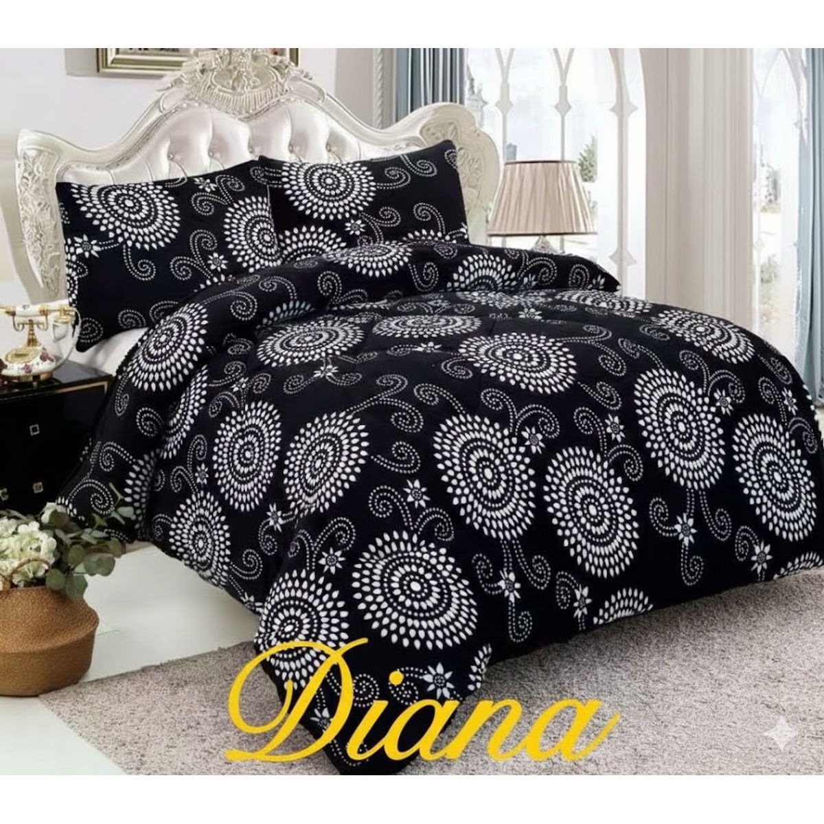DIANA - COBERTOR PLUSH DE INVIERNO CON CHIPORRO 2 PLAZA CON DISEÑO NEGRO MANDADA_.