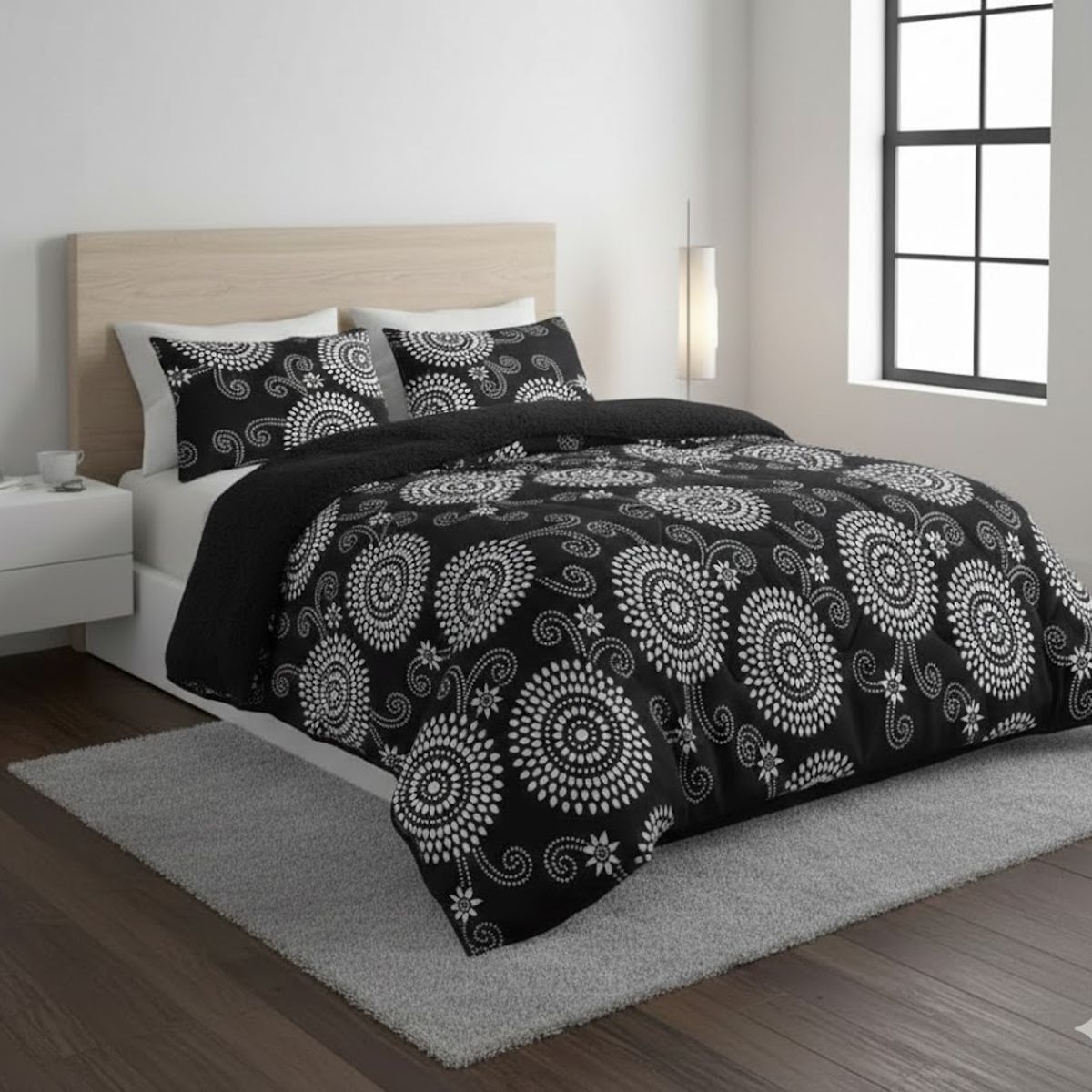 DIANA - COBERTOR PLUSH DE INVIERNO CON CHIPORRO 2 PLAZA CON DISEÑO NEGRO MANDADA_.