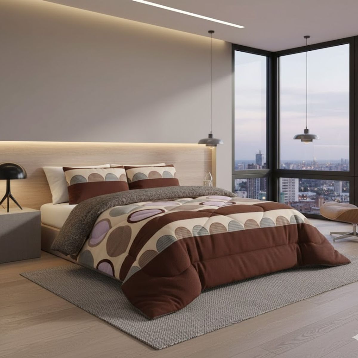 DIANA - COBERTOR PLUSH DE INVIERNO CON CHIPORRO 2 PLAZA CON DISEÑO CIRCULOS CAFE