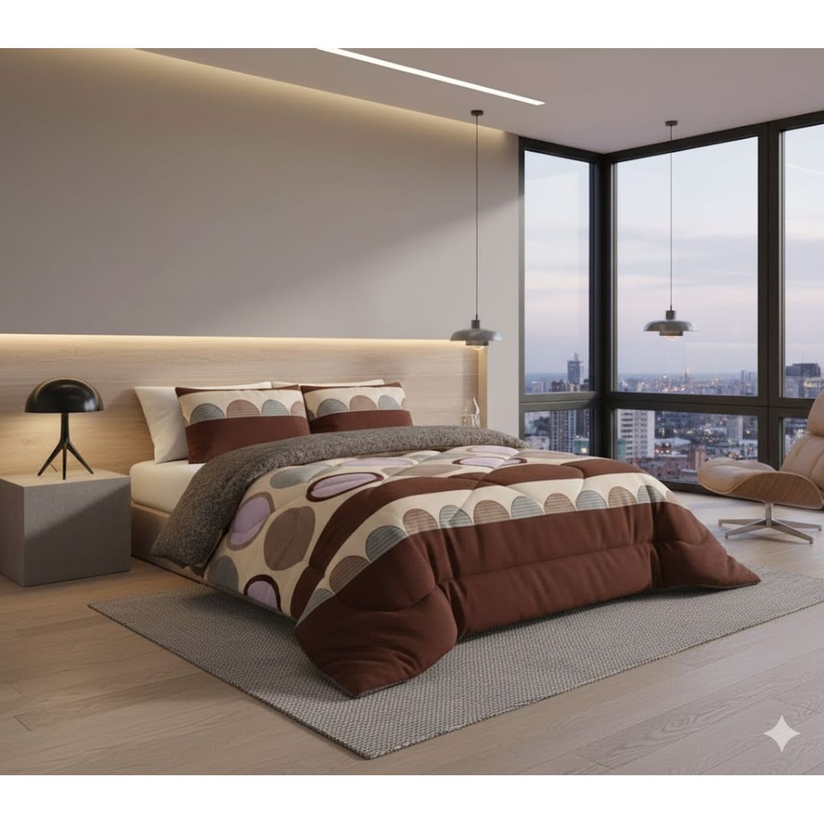 DIANA - COBERTOR PLUSH DE INVIERNO CON CHIPORRO 2 PLAZA CON DISEÑO CIRCULOS CAFE