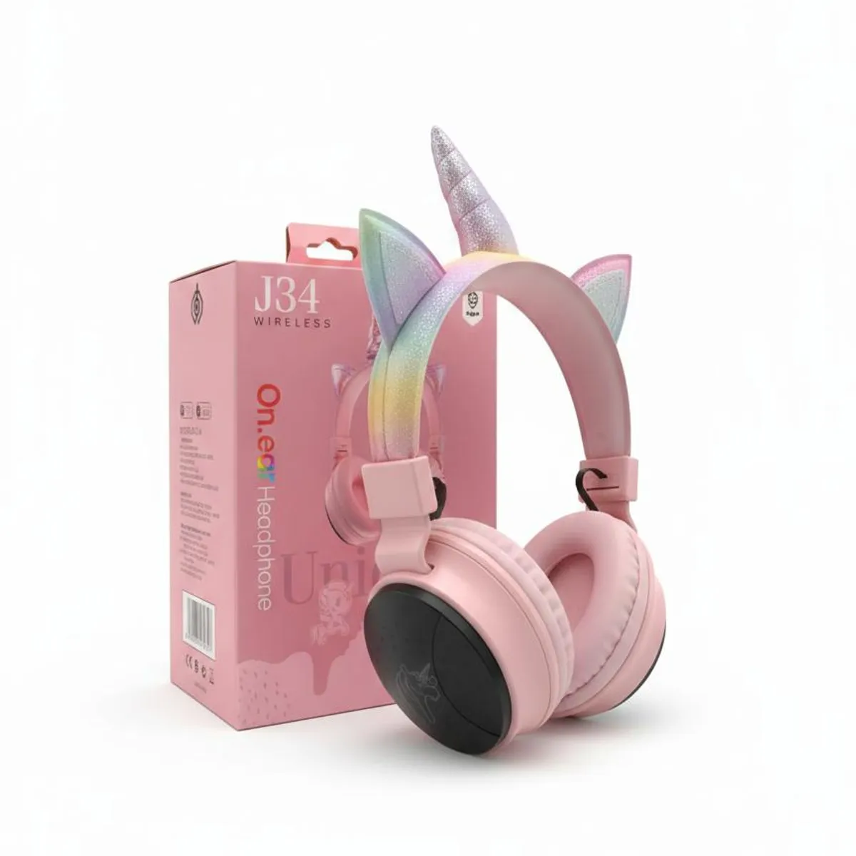 GENERICO - Audífonos Bluetooth Unicornio Premium J34 - Diadema de Brillo, Inalámbricos y Plegables