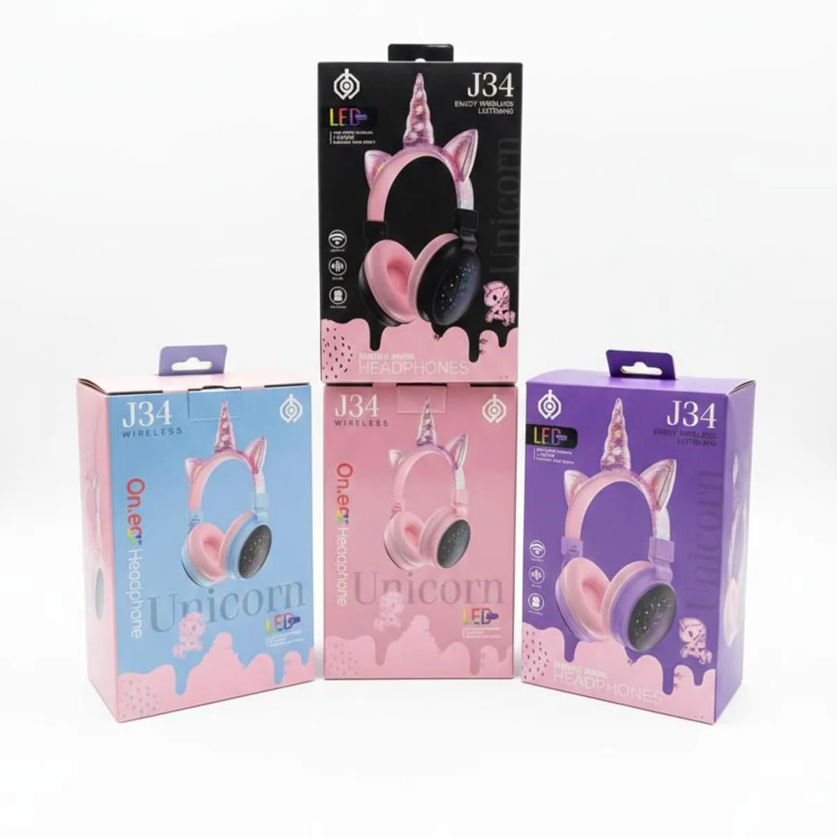 GENERICO - Audífonos Bluetooth Unicornio Premium J34 - Diadema de Brillo, Inalámbricos y Plegables