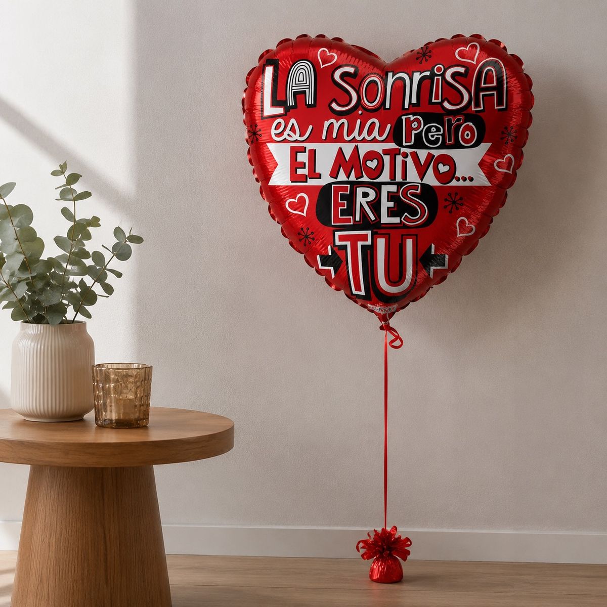 HOMESTAR - Globo metálico aluminio con forma de corazón rojo impreso con mensaje romántico
