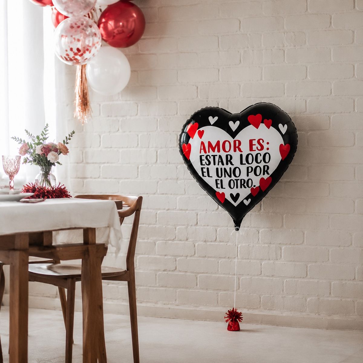 HOMESTAR - Globo metálico corazón amor negro blanco rojo