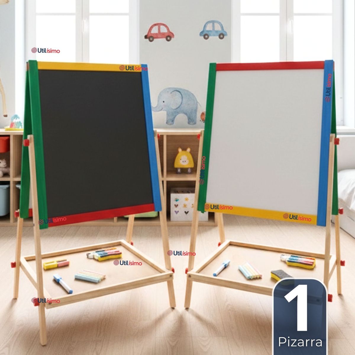 UTILISIMO - Pizarra Infantil 2 en 1 Tiza Plumon Magnética Estilo Montessori 64cm