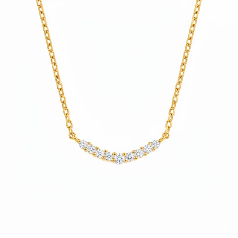 Collar Plata 925 Sonrisa Brillitos Dorado TALLA UNICA