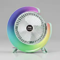 LINE - Mini Ventilador Portátil De Mesa Con Luz Led Recargable USB Verde Agua