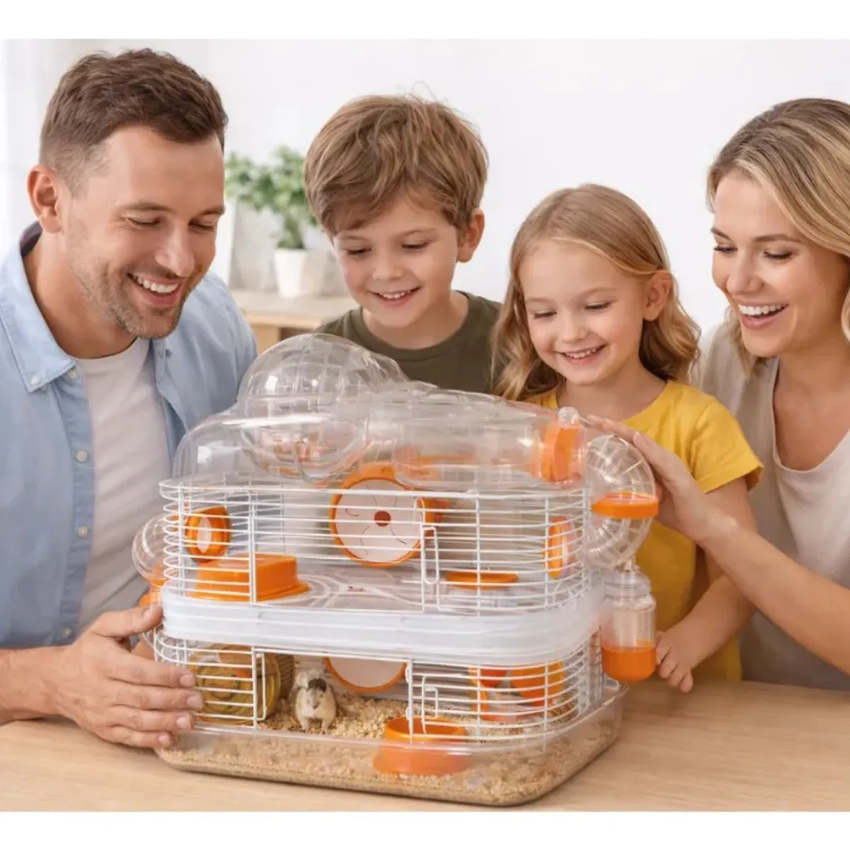 GENERICO - Casa Jaula Hámster Completa Con Accesorios Incluidos 2 Pisos Naranja