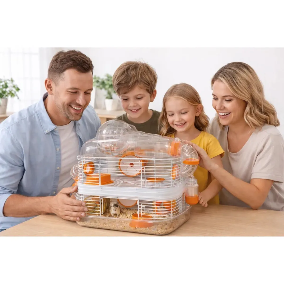 GENERICO - Casa Jaula Hámster Completa Con Accesorios Incluidos 2 Pisos Naranja