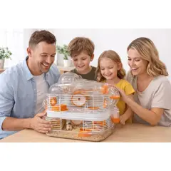 GENERICO - Casa Jaula Hámster Completa Con Accesorios Incluidos 2 Pisos Naranja