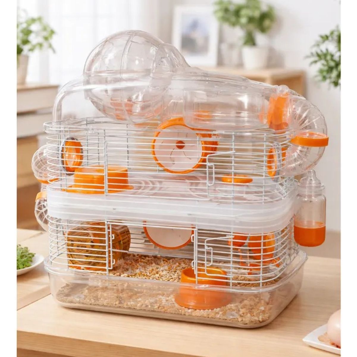 GENERICO - Casa Jaula Hámster Completa Con Accesorios Incluidos 2 Pisos Naranja