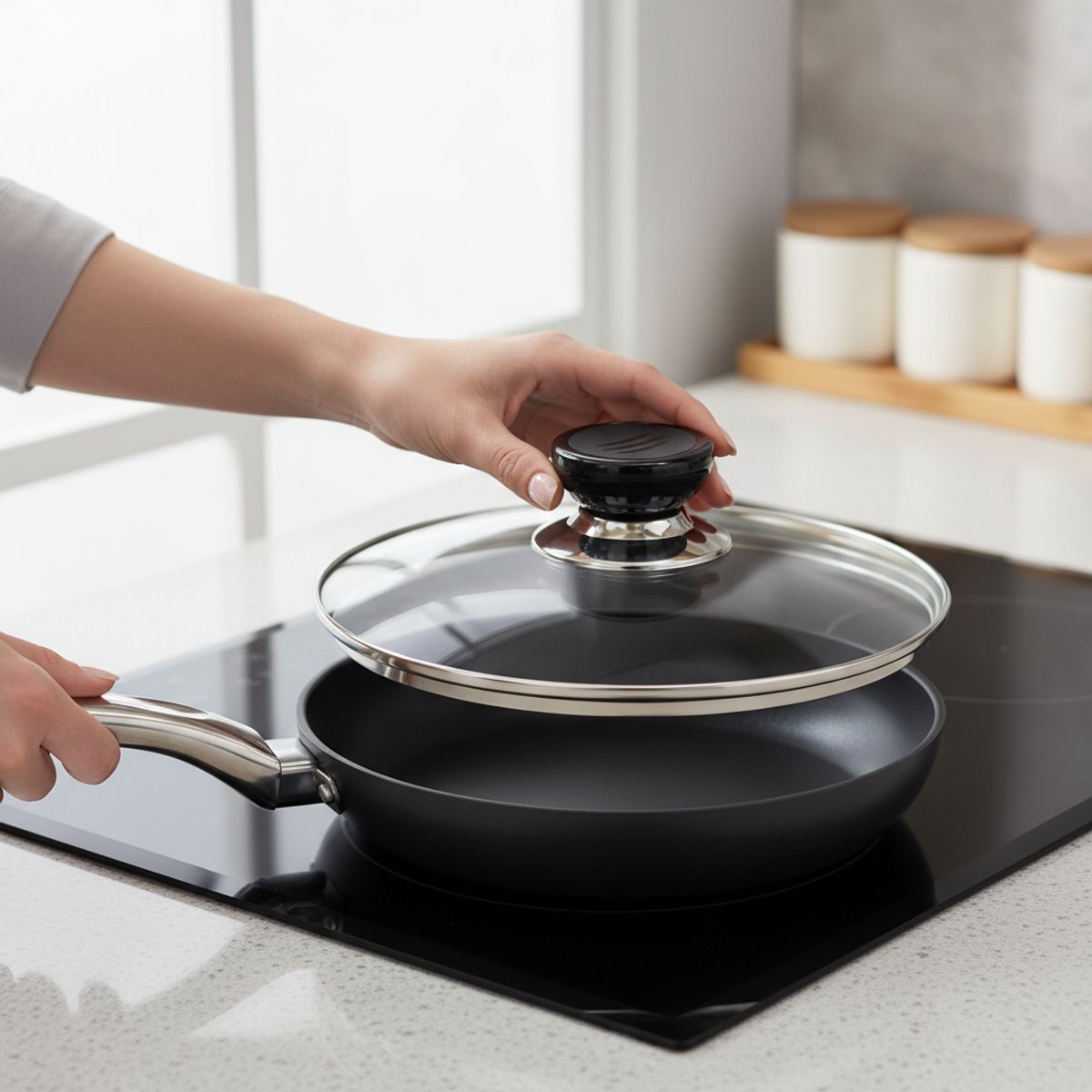 HOMESTAR - Pomo para Tapa de Olla Acero Inoxidable y Baquelita Negro Plata