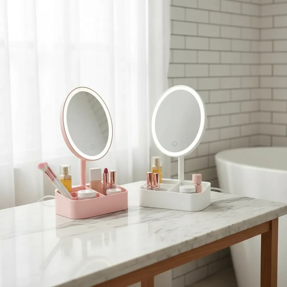 GENERICO - Espejo Cosmetico Giratorio Con Luz Led Portatil Iluminado Para Maquillaje FIGOIMPORT