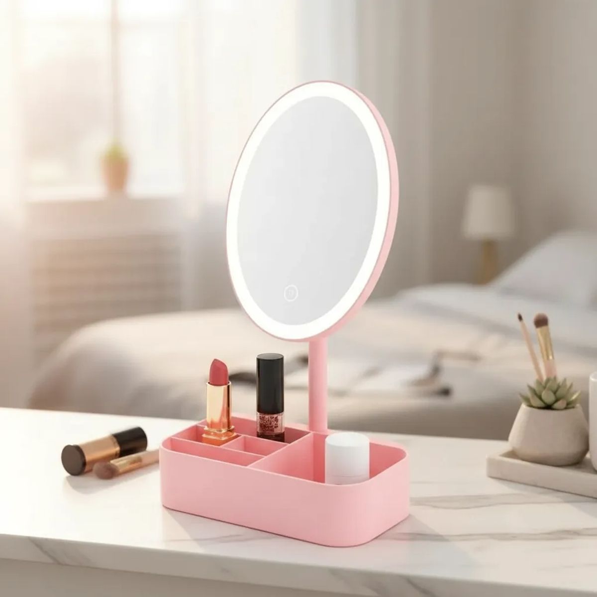GENERICO - Espejo Cosmetico Giratorio Con Luz Led Portatil Iluminado Para Maquillaje FIGOIMPORT