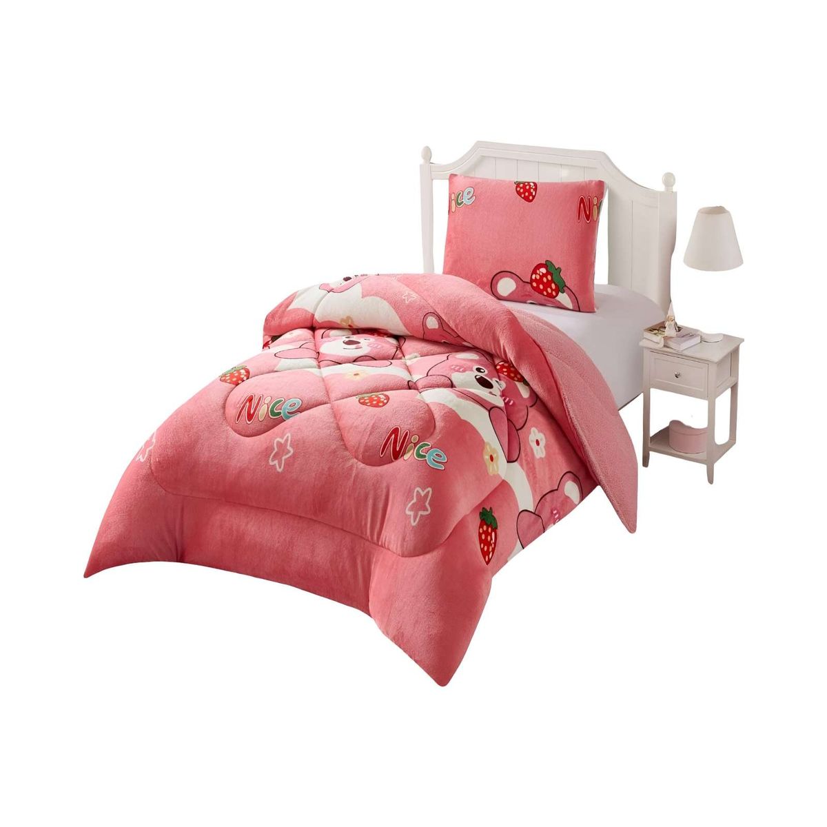 GENERICO - COBERTOR PLUSH CON CHIPORRO PLAZA Y MEDIA 180X200CM COLOR ROSA C5