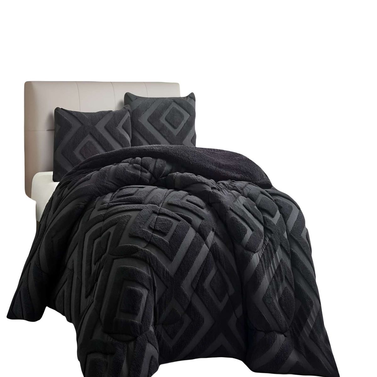 GENERICO - COBERTOR DE JACQUERD CUTTING CON CHIPORRO 2 PLAZAS 230X250CM COLOR NEGRO B7