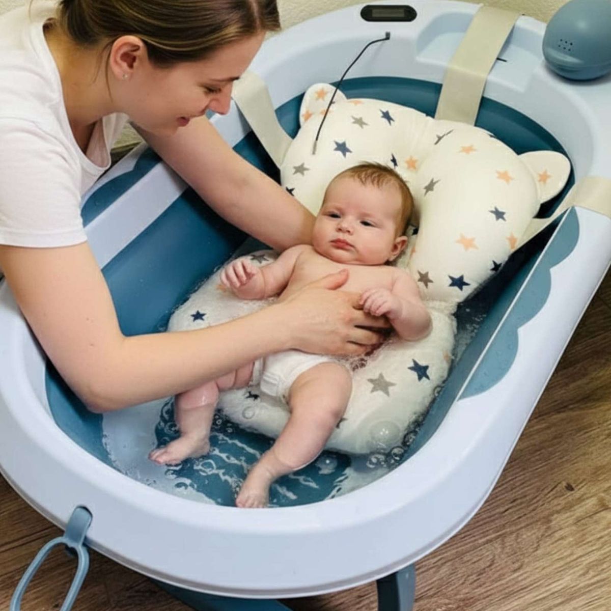 GENERICO - TINA PLEGABLE CON ACCESORIOS PARA BEBES AZUL