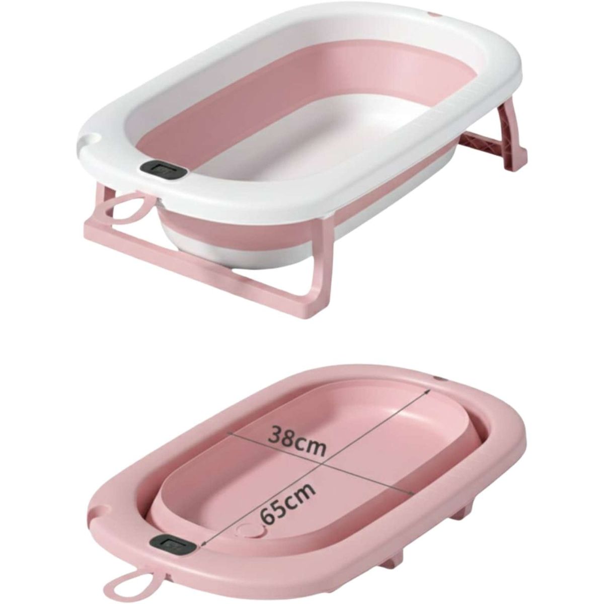 GENERICO - TINA PLEGABLE CON TERMOMETRO Y COJÍN PARA BEBES  ROSA